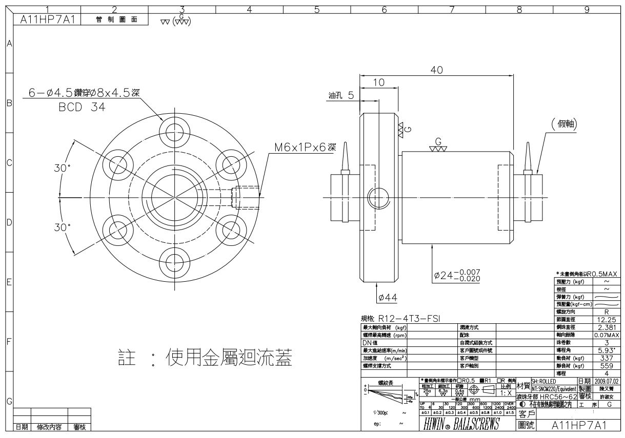 上银滚珠丝杆R12-4T3-FSI-0.05