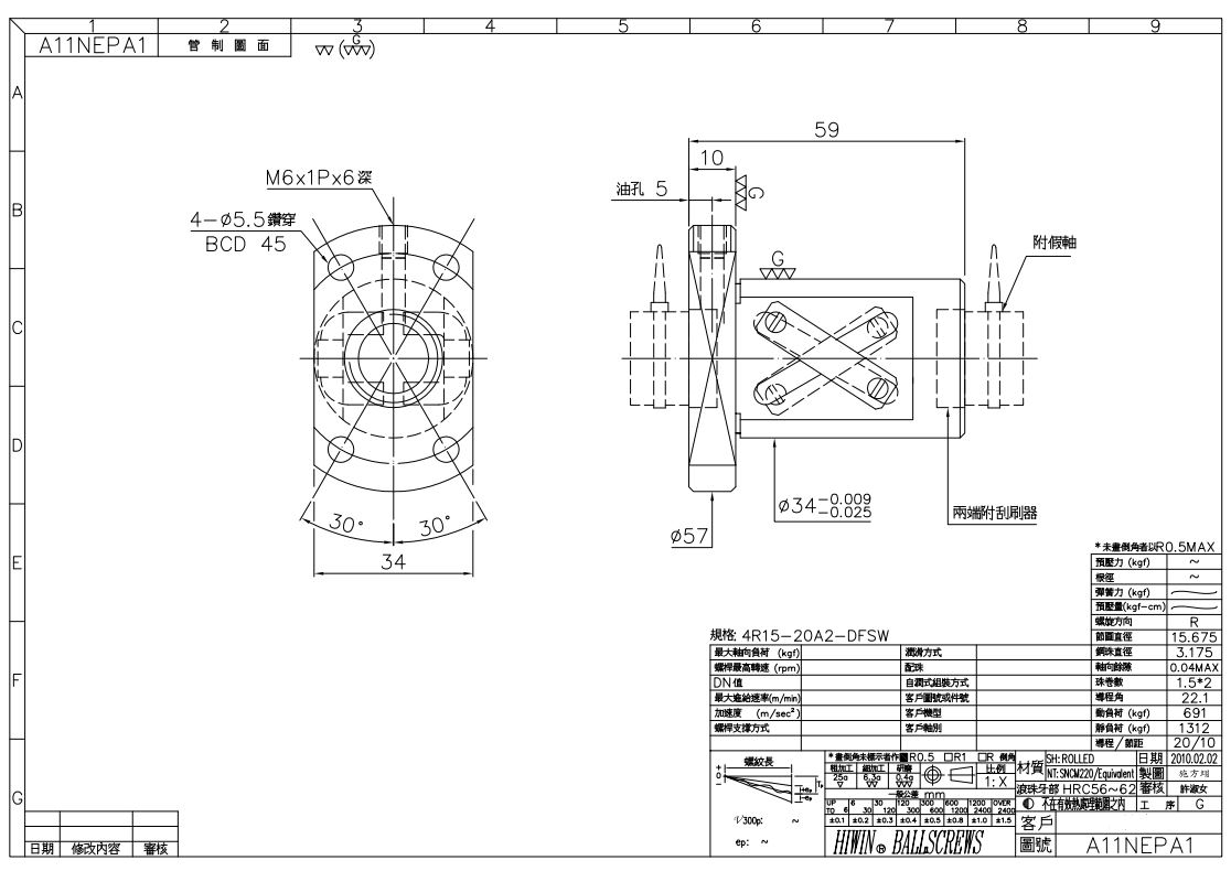 上银滚珠丝杆2R15-20A2-DFSW-0.05