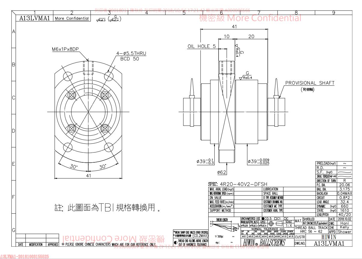 上银滚珠丝杆4R20-40V2-DFSH-0.05